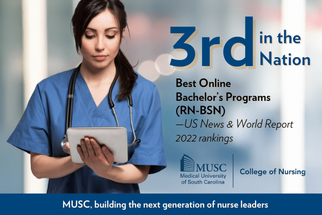 MUSC College of Nursing RN-BSN program is ranked third in the nation by US News and World Report